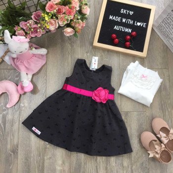 váy nỉ ghép hoa lụa-V96255